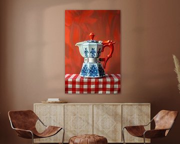 Retro-Percolator in Blau-Weiß – Italienische Kaffeekunst von Marianne Ottemann - OTTI