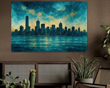 Silhouette urbaine avec horizon chaleureux sur Imperial Art House