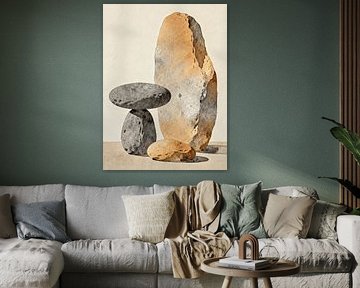 JAPANDI Organic Zen Stones - Wabi-Sabi Watercolor Pebble Still Life by Minggu Galeri