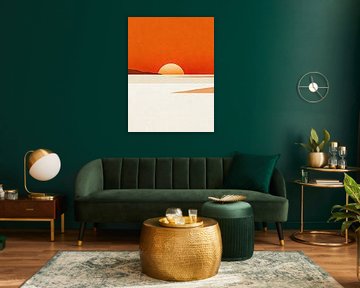 JAPANDI Sunset Horizon - Minimalist Burnt Orange Sun Coastal Landscape by Minggu Galeri