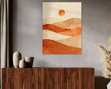 JAPANDI Terracotta Desert Sun - Minimalist Abstract Wavy Mountain Landscape by Minggu Galeri