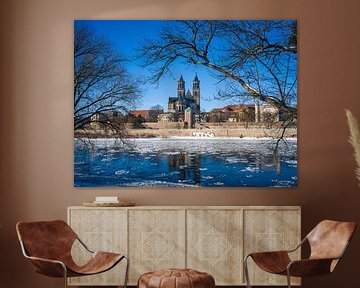 Magdeburg and the Elbe in winter by t.ART