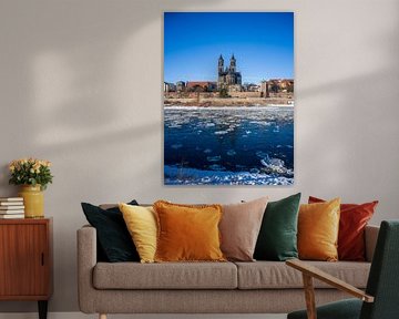 Magdeburg and the Elbe in winter by t.ART