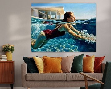 Graceful Swimmer in Vibrant Pool