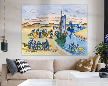 Max Pechstein, Pêcheur au travail sur la plage, 1951 sur Atelier Liesjes