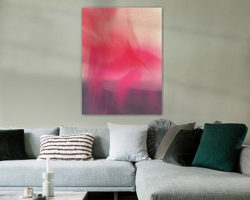 Colorful abstract painting in neon pink, red, mauve. by Dina Dankers