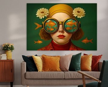 Portrait surréaliste avec des fleurs sur Imperial Art House