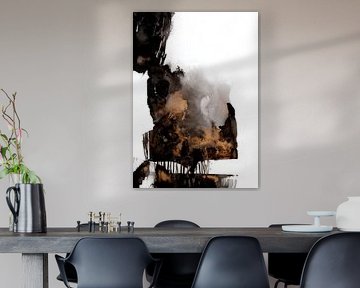 Abstracte compositie in zwart en goud | Moderne expressieve kunstprint van Ela Szczepaniak