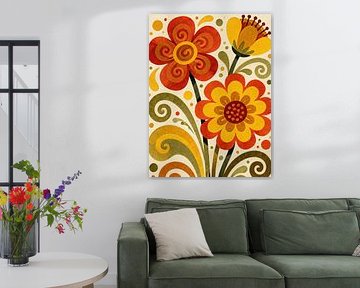 PSYCHÉDÉLIQUE Retro Flower Power - Groovy 70s Floral Abstract Vintage sur Minggu Galeri