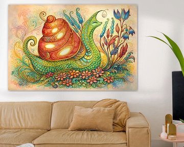 Fantasy snail among flowers by Linda de Klein