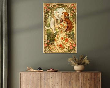 Vrouw met kat Jugendstil