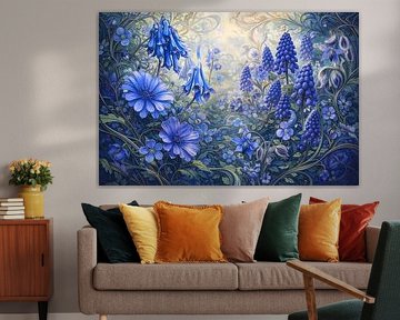 Blue flowers Art Nouveau by Linda de Klein