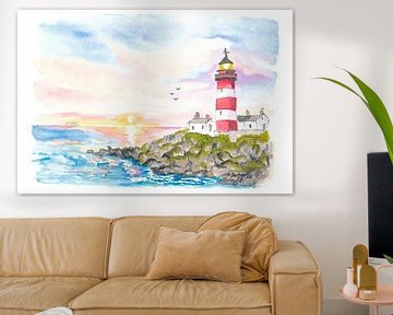 Eilean Glas Leuchtturm bei Sonnenuntergang an der zerklüfteten schottischen Küste