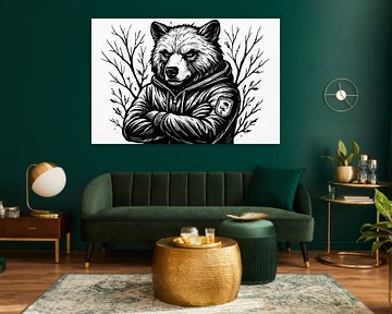 Monochromer Bär mit Kapuzenpullover von Imperial Art House