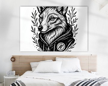 Monochromer Wolf mit Kompassdetail von Imperial Art House