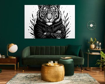 Monochromer Tiger mit Kapuze von Imperial Art House
