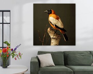 Portrait of a Bird on a Birch Tree Trunk