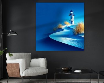 Phare sur une dune enneigée la nuit