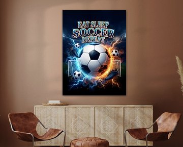 Eat Sleep Soccer Repeat Motivational Retro Bootleg Poster Wanddekoration von Art Bloom