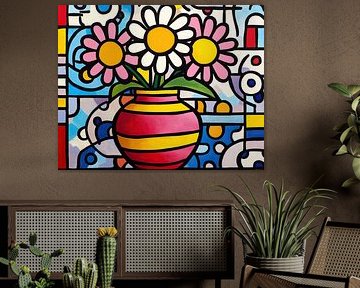 Vase Flowers | Vase with Coloured Flowers by ARTEO Paintings