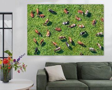 Nederland, Westbroek, Koeien in weiland. Luchtfoto. van Frans Lemmens