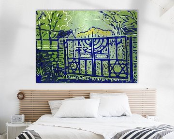 Linocut print Gate to the Jewish cemetery in Dernau by Matthias Bertram