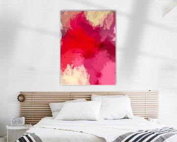 Colorful abstract painting in red, bright pink, purple and white by Abstract Minimalist Art
