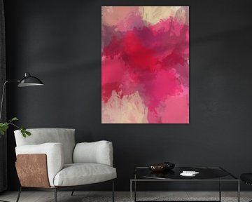 Peinture abstraite colorée dans les tons rose, violet, rouge et blanc sur Art minimaliste abstrait
