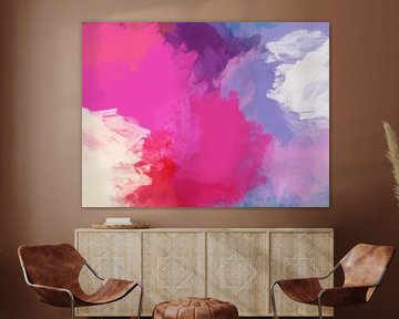 Kleurrijk abstract schilderij in roze, lila, wit en rood