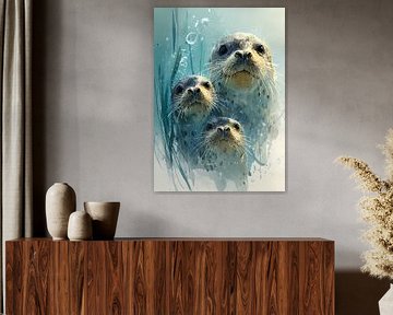 Blikken vanuit de diepte – zeehonden in zachte blauwtinten van HyggeHavn