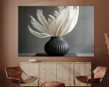 Nature morte monochrome avec plumes sur Imperial Art House