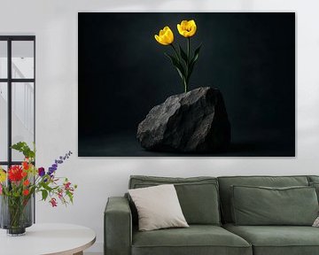Tulipes jaunes avec pierre sur Imperial Art House