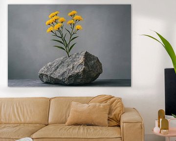 Fleurs jaunes sur fond gris sur Imperial Art House