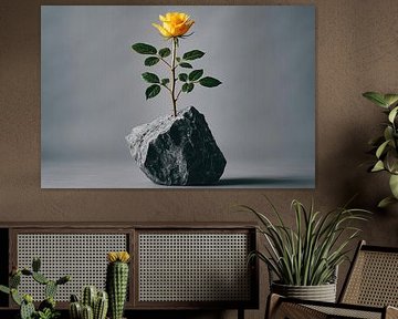 Roos met bladeren op steen