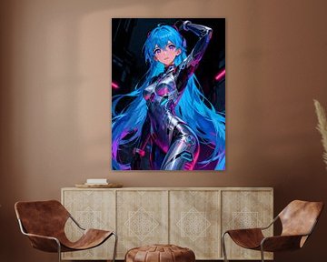 ANIME Chrome Mecha Girl - Reflets futuristes d'une diva cyberpunk androïde argentée sur Minggu Galeri