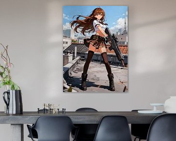 ANIME Tactical Rooftop Guardian - Cyberpunk City Skyline Combat Girl sur Minggu Galeri
