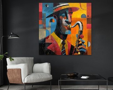 Saxophoniste cubisme abstrait sur TheXclusive Art