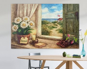 Sommerhaus in Dänemark – Fensterblick mit Strandweg