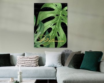 Mostera op zwart goud tekst drieluik 3 van 3 van AidasignArt