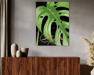 Mostera op zwart goud tekst drieluik 1 van 3 van AidasignArt