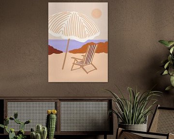 Chaise longue et parasol – Illustration rétro estivale sur Anna Benge