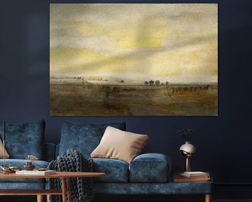 vast brown landscape with three trees by Claudia Gründler