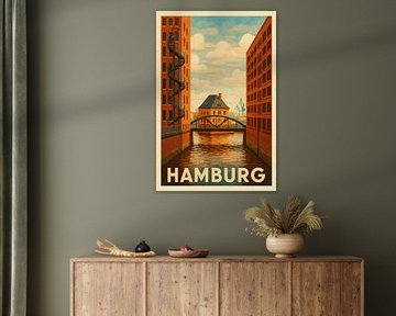 Vue sur la Speicherstadt avec pont et spirale sur Sabine Wagner