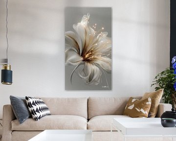 blanc et or - fleurs et plumes sur Gelissen Artworks