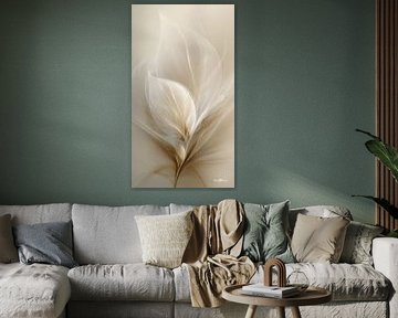 blanc et or - fleurs et plumes sur Gelissen Artworks