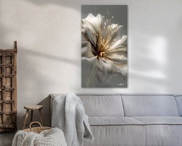 blanc et or - fleurs et plumes sur Gelissen Artworks