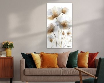 blanc et or - fleurs et plumes sur Gelissen Artworks