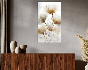 blanc et or - fleurs et plumes sur Gelissen Artworks