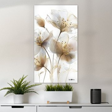 Weiß und Gold – Blumen und Federn von Gelissen Artworks