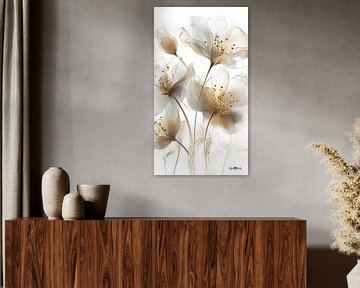 blanc et or - fleurs et plumes sur Gelissen Artworks